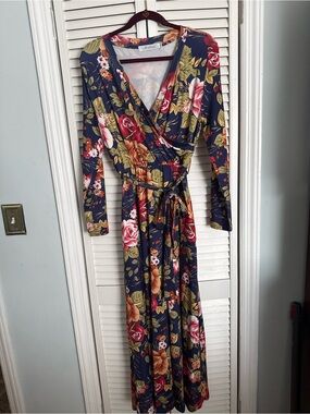 Willow Navy Multicolor Floral Wrap Maxi Dress